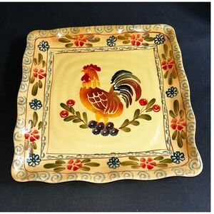 Rooster Square Plate Decorative Kitchen Dining‎ Farmhouse Country Style Yellow